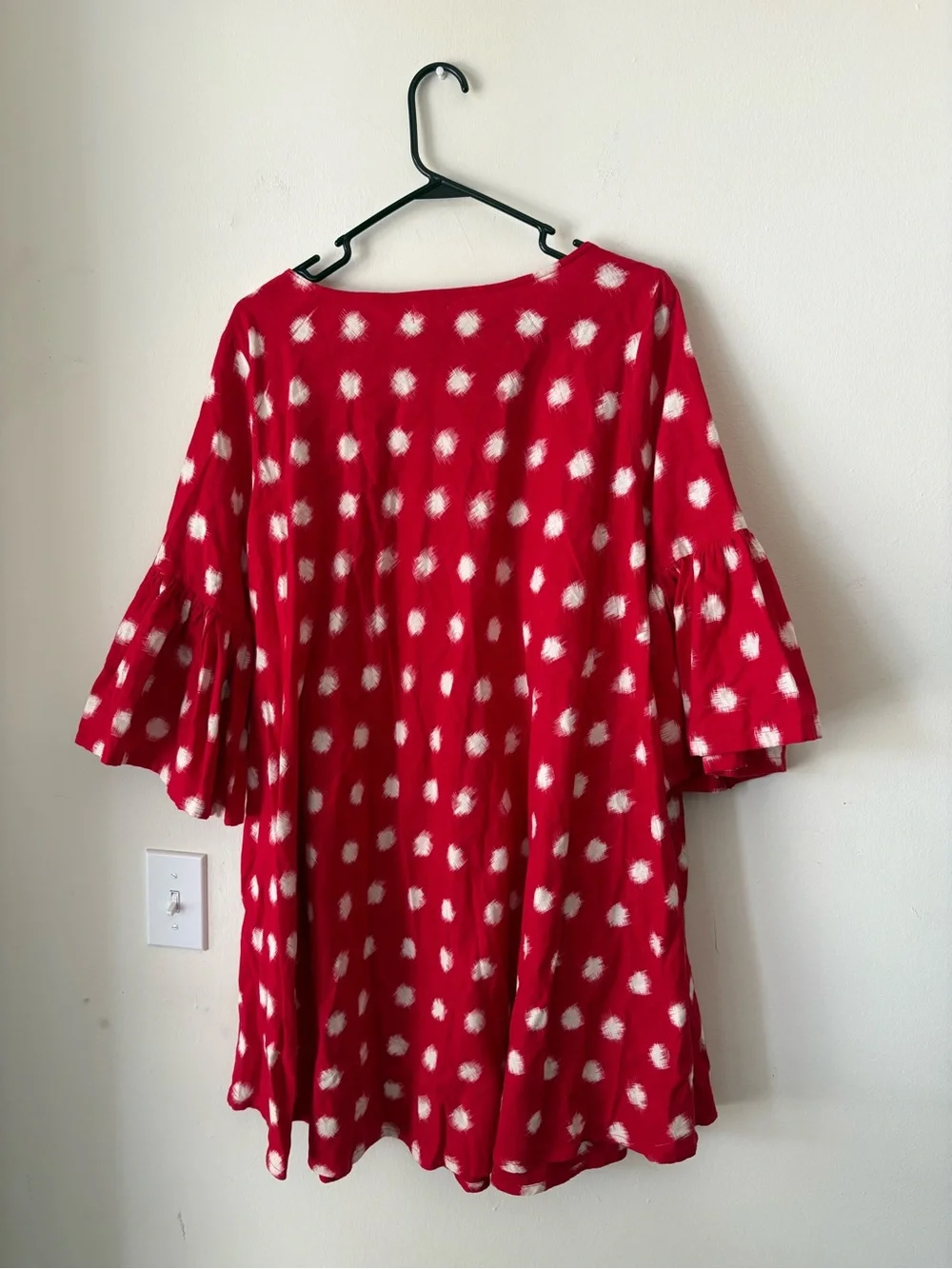 Red Polka Dot Swing Dress with Ruffle Sleeves